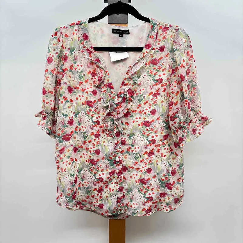 Alluring Design gibsonlook Women's Size M Pink Floral Short Sleeve Shirt