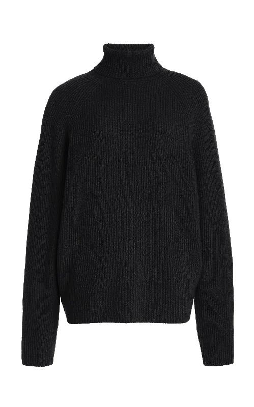 End Of Month Blowout Wigman Knit Turtleneck Sweater in Black Cashmere