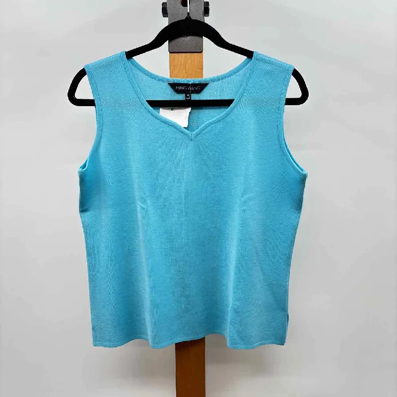 Flash Sale Ming Wang Women's Size M Turquoise Solid Sleeveless Shirt-Luxe