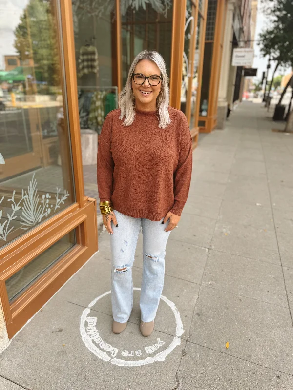 Fashion Forward, Function First Limited-Time Clothing Sale – Grab Your Favorites Today Mock Neck Ultra Soft Sweater-Brick-Final Sale