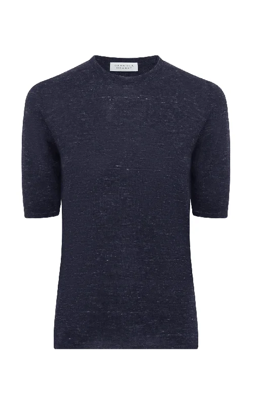 Limited Edition Chryse Knit T-Shirt in Navy Cashmere Silk with Hemp