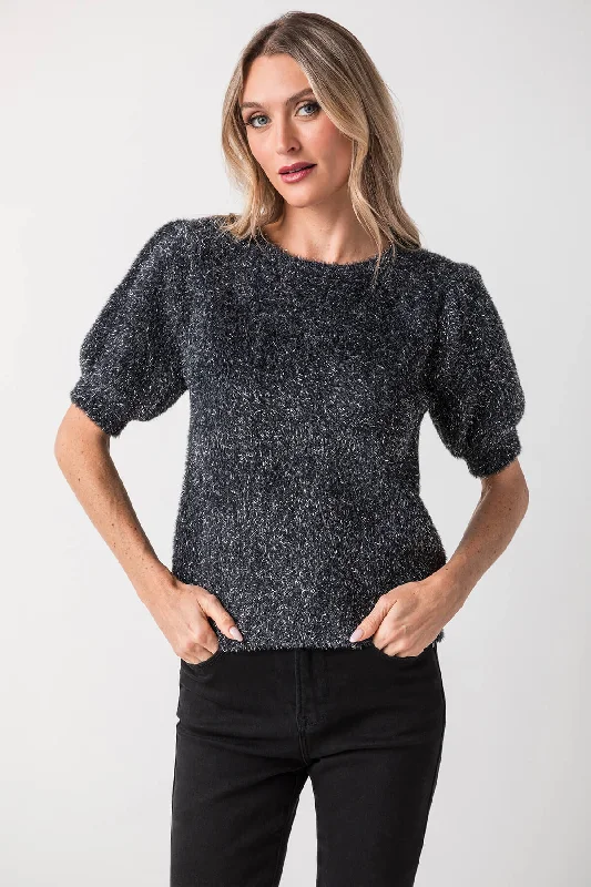Feminine Soft - Hued Styles Skies Are Blue Lurex Crew Neck Sweater