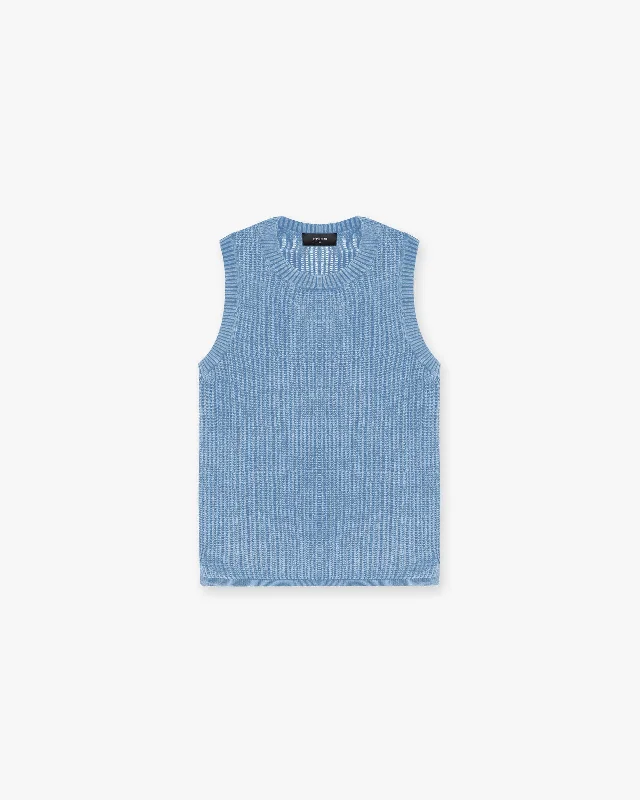Parisian Effortless Chic Style Washed Knit Vest - Sky Blue