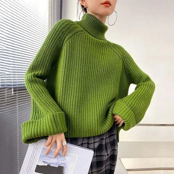 Fashion Frontiers New Fashion Knitting Sweater Women Casual Loose Turtleneck Collar Pullover Simplicity Solid Color All-match Top Fashion Frontiers New Fashion Knitting Sweater Women Casual Loose Turtleneck Collar Pullover Simplicity Solid Color All-match Top