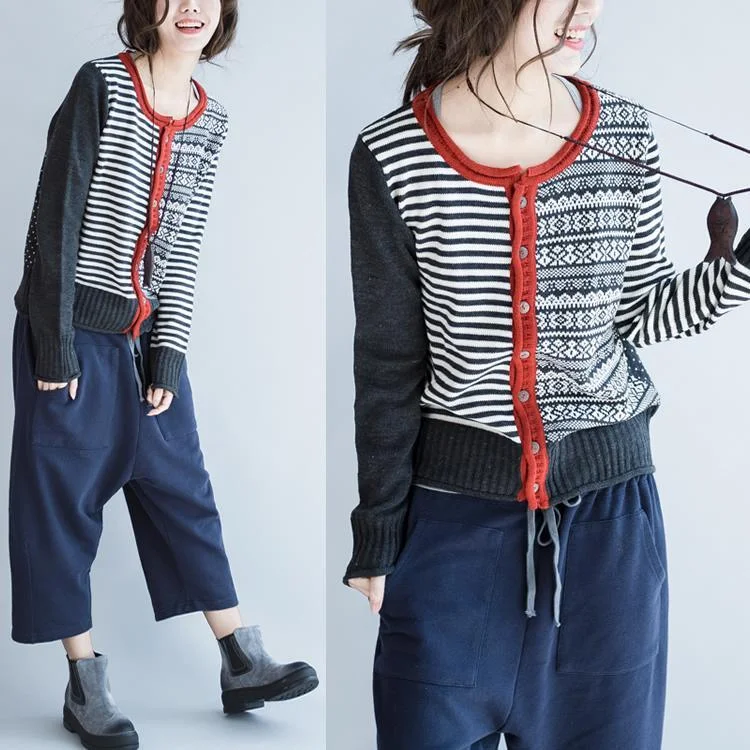 Formal Outfit New short print sweater coat tunic knit sweaters jacket short cotton knit top