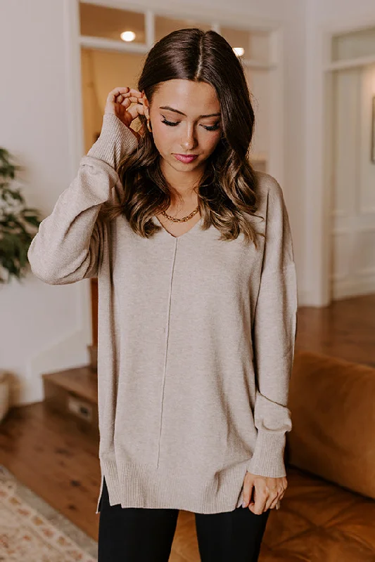Fashion Sale Women's Evening Wear Outfit Fall Latte Shift Sweater in Light Warm Taupe
