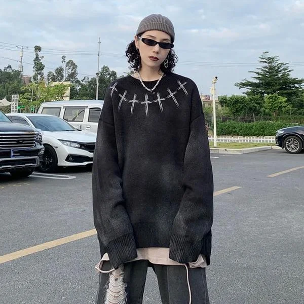 Elegant Styles O-neck Collar Loose Long Sleeve Street Fashion Trendy