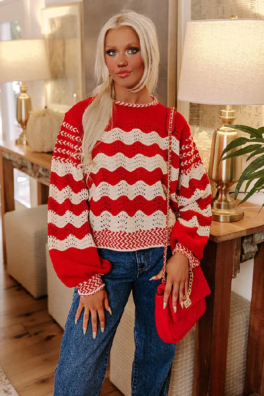 Fashion For Every Occasion Women's Effortless Casual Outfit Hot Cocoa Crushing Pointelle Knit Sweater in Red