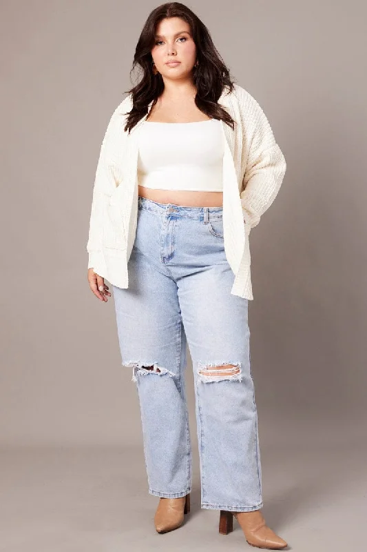 Huge Savings On Parisian Styles White Knit Cardigan Longline Chenille