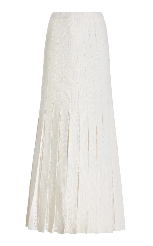 Don't Miss Out Debutante Knit Pleated Maxi Skirt in Ivory Merino Wool