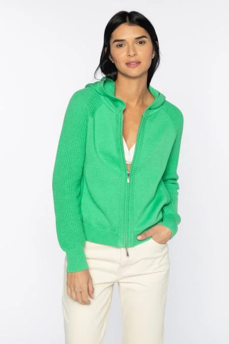 Flash Sale Kinross Cashmere Rib Detail Zip Hoodie