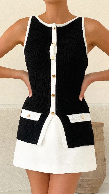 Trend Driven Wardrobe Antoinette Button Up Vest - Black/White