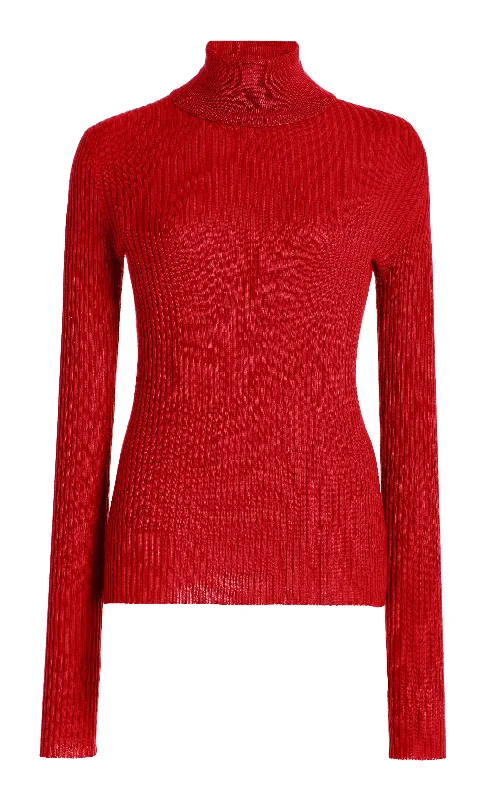 Holiday Sale Peppe Knit Turtleneck in Scarlet Red Cashmere Silk