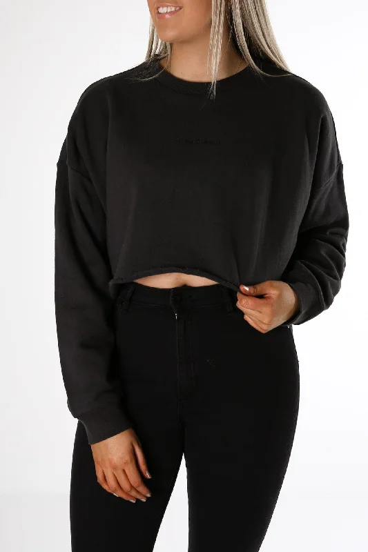 Feminine Grace Affordable Trendy Clothes For Women A Cropped Oversized Sweater Washed Black