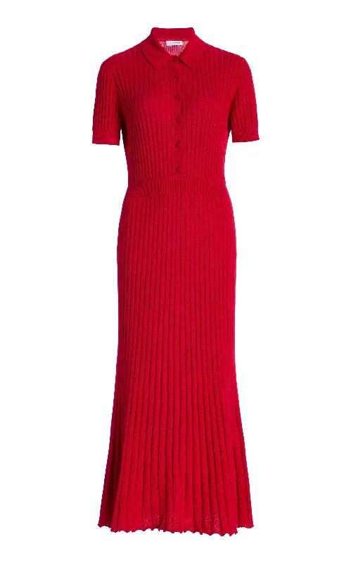 Special Occasion Wear Amor Knit Midi Dress in Scarlet Red Cashmere Silk