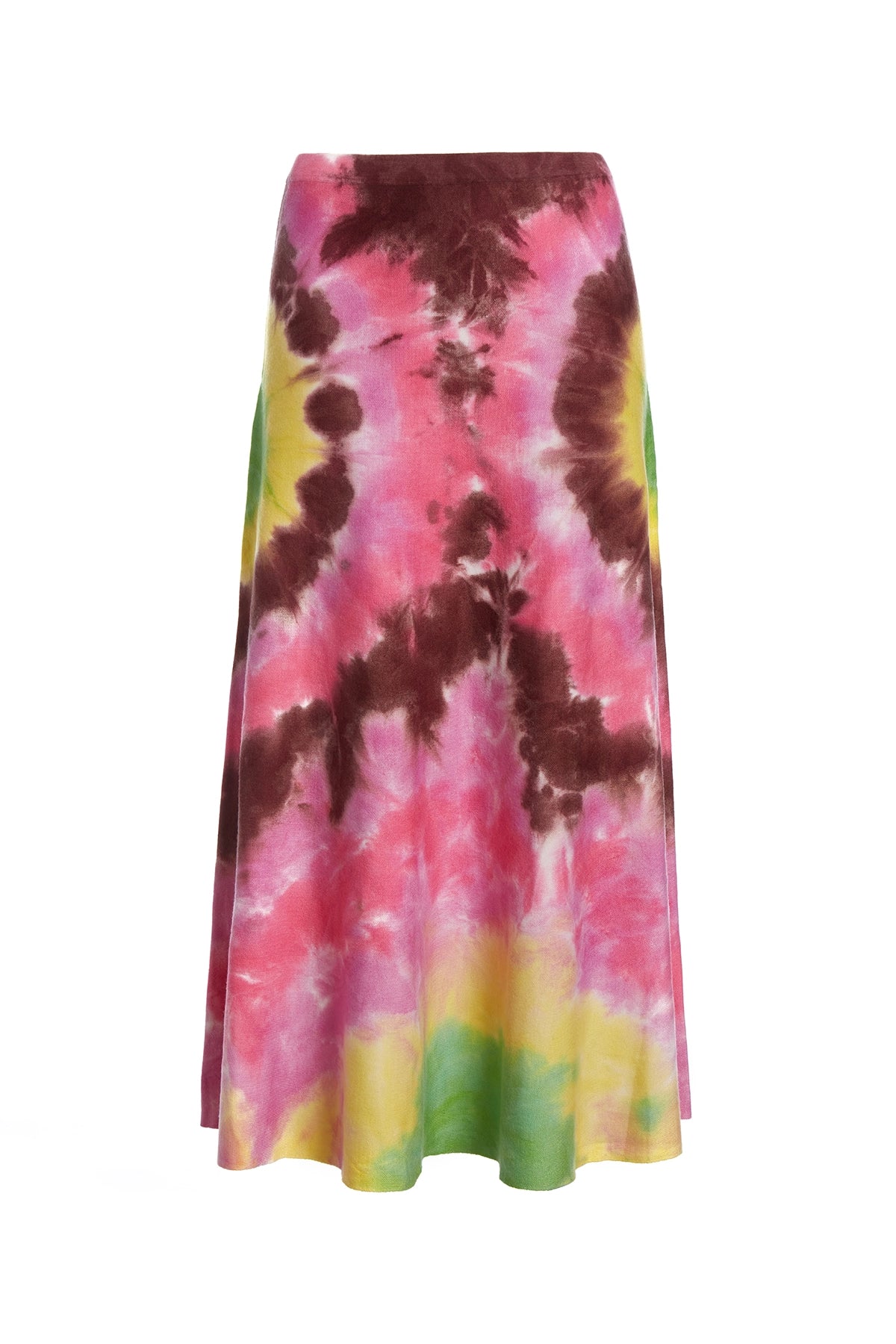 Attire Sale Olive Knit Midi Skirt in Multi Tie Dye Cashmere