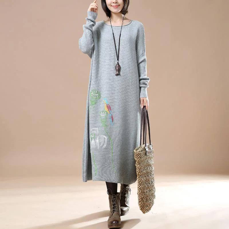 Top Deals Gray long knit sweaters dress plus size