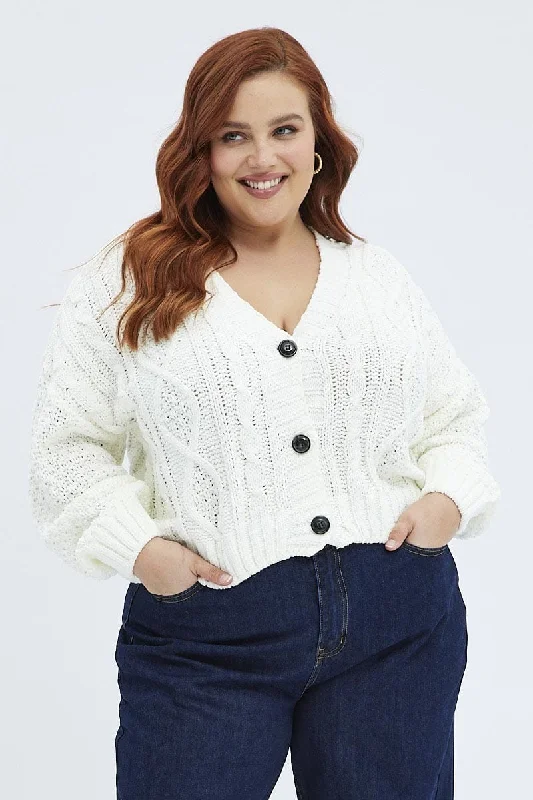New Season Fashion Preview Sale White Knit Cardigan Cabled