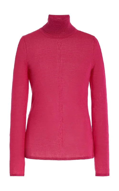Trendy Street Style Attire Steinem Knit Turtleneck in Fuchsia Cashmere Silk