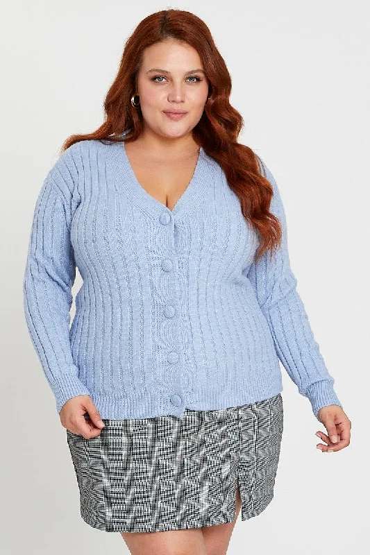 Popular Collection Blue Oversized Knit Rib Cardigan