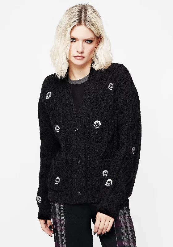 Budget Saver Bones Embroidered Cable Knit Cardigan