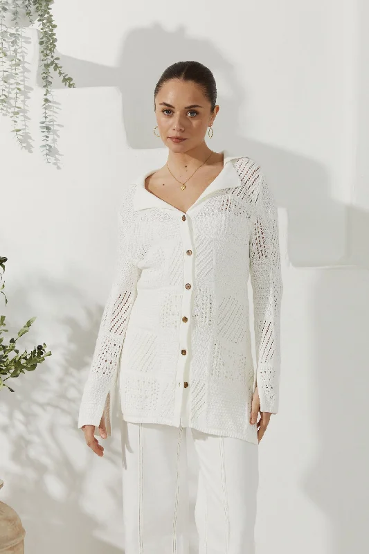 Limited Time Offers Kaori White Crochet Knit Cardigan