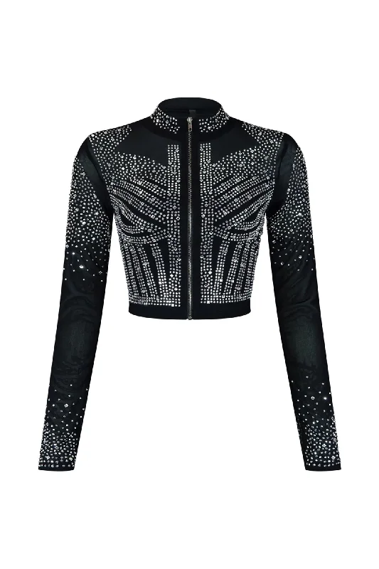 Break Fashion Norms Galore Rhinestone Mesh Top