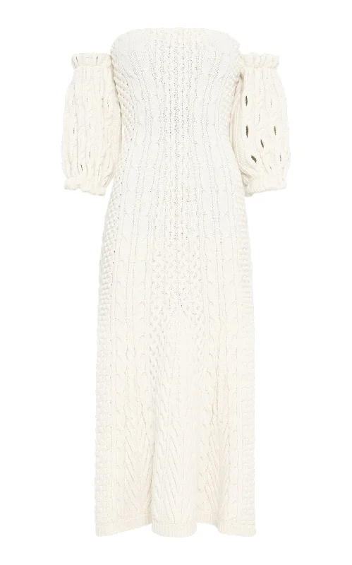 Trendy Urban Attire Alastor Knit Maxi Dress in Ivory Wool Cashmere
