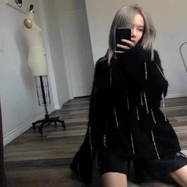 Comfort First Women's Fashion Casual Women Irregular Knitted Tassel Pullover Sweater Comfort First Women's Fashion Casual Women Irregular Knitted Tassel Pullover Sweater