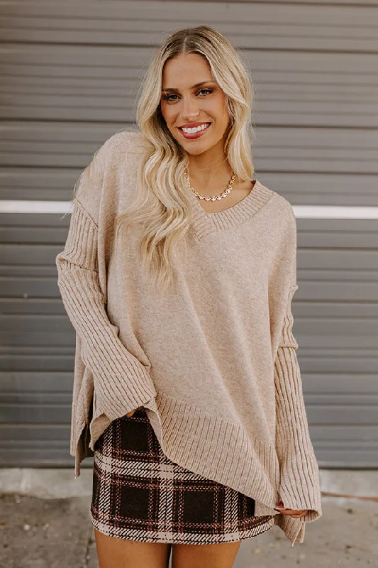 Cool Prices Stylish Women's Apparel Falling Leaves Knit Sweater in Iced Latte