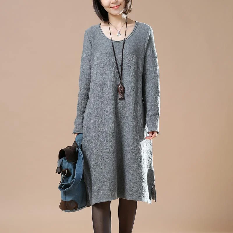Luxury Style Gray loose sweater dresses oversize sweaters blouses