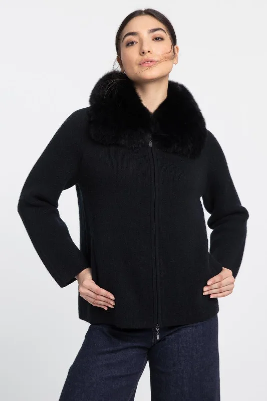 New Season Fashion Preview Kinross Cashmere Fox Fur Collar Zip Cardigan