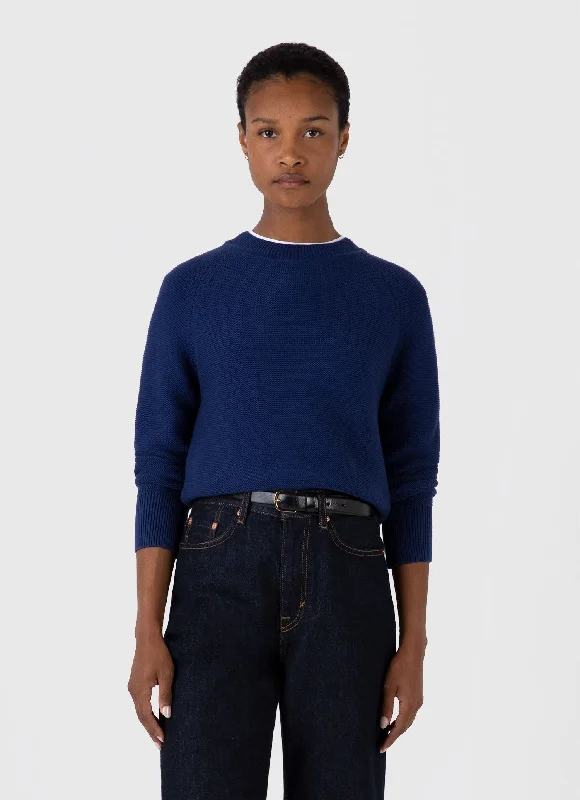 Unbeatable Prices Women's Textured Cotton Jumper in Ink Blue