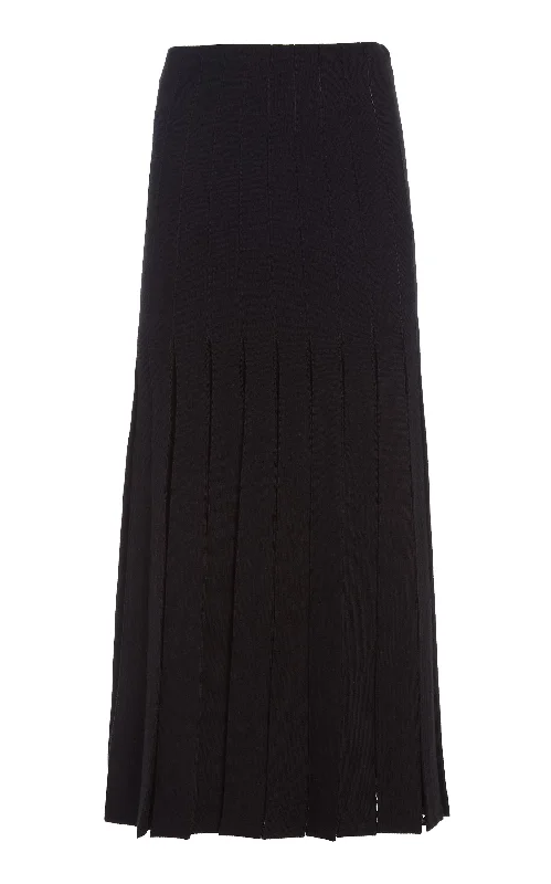 Exquisite Women's Wear Sale Debutante Knit Pleated Maxi Skirt in Black Merino Wool