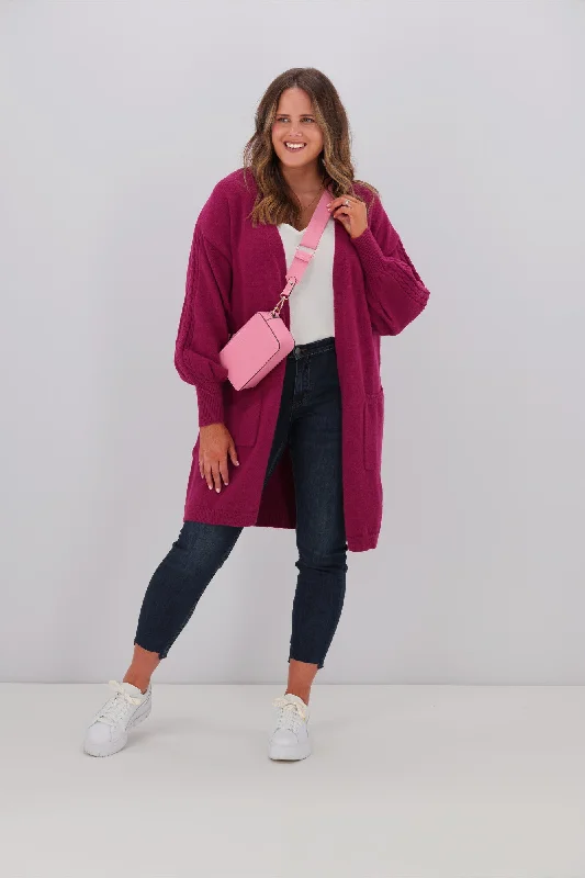 Contemporary Elegance Shine On Label Wyatt Cable Knit Cardigan Orchid