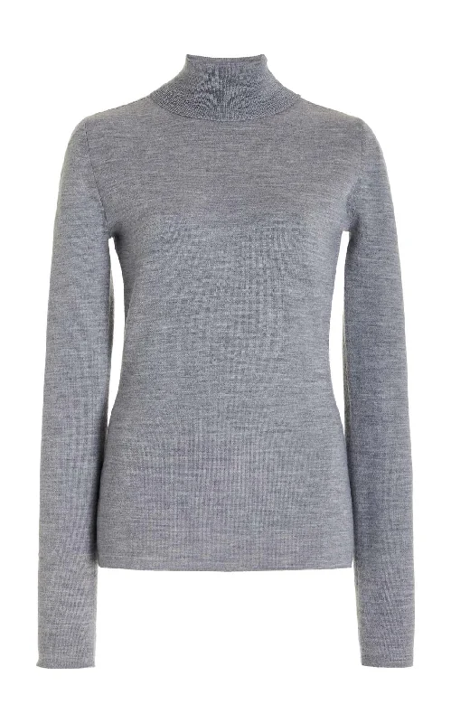 Chic And Edgy May Knit Turtleneck in Heather Grey Merino Wool Cashmere