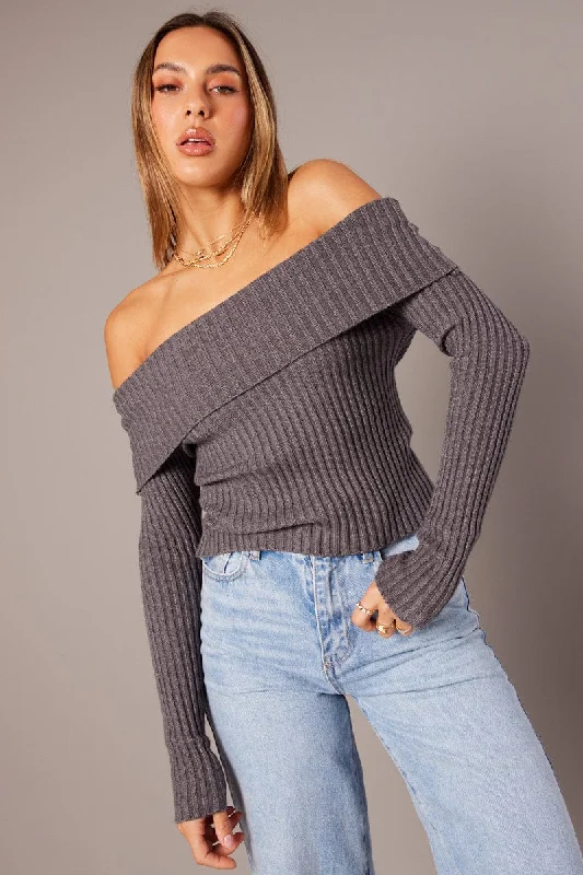Bid Farewell To The Old Season Grey Knit Top Long Sleeve