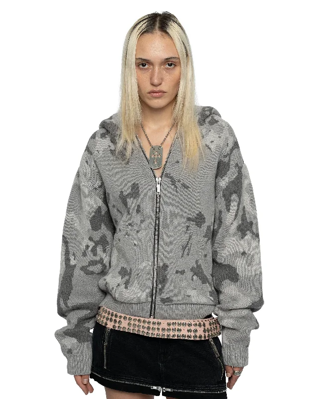 Graceful Drape Grey Camo Knit Hoodie
