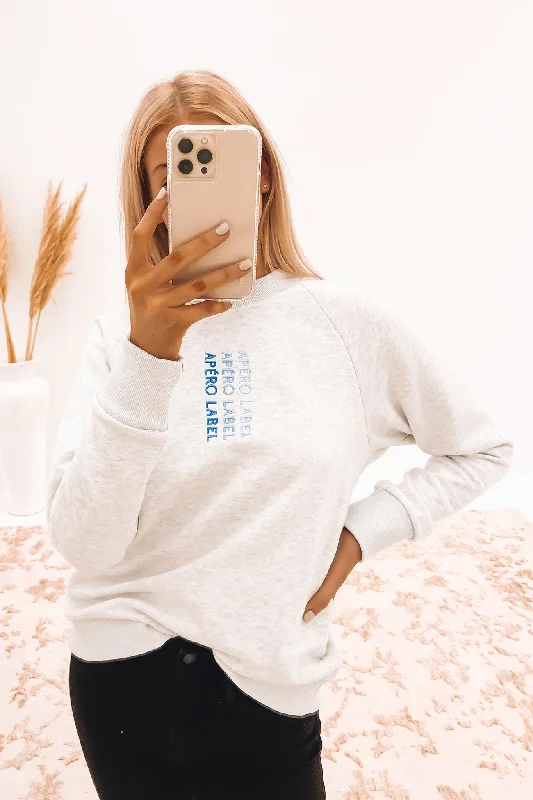 Parisian Effortless Chic Style Stylish Women's Garments For Holidays Vertigo Embroidered Jumper Grey Marle Blue