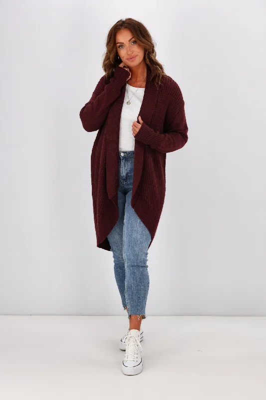 Stylish Looks Alpine By Shine On Piccolo Merino Longline Scooped Hem Cardigan Claret