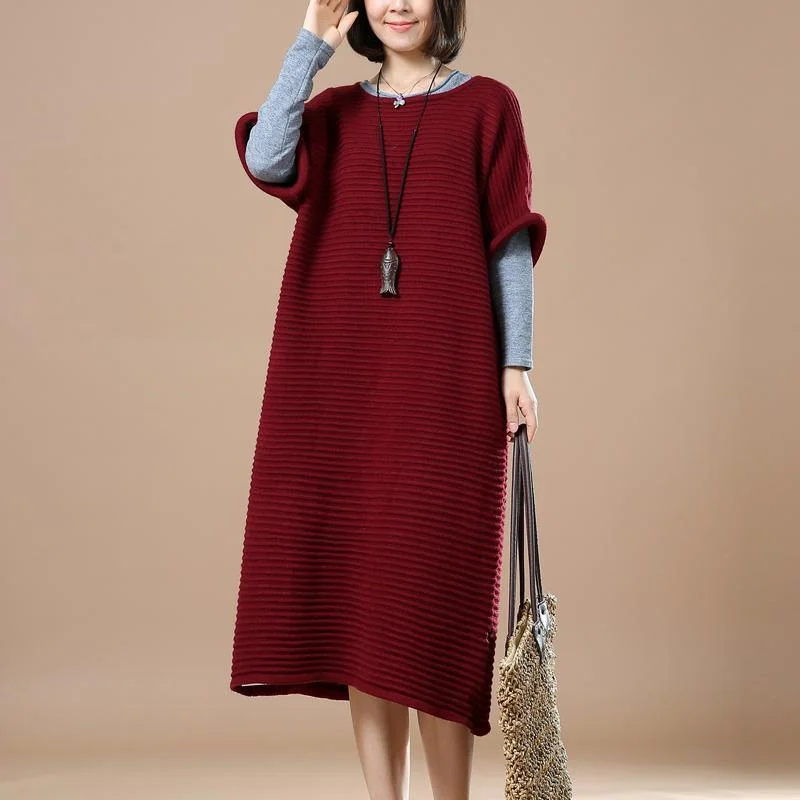 High End Designer Brands Discount Burgundy half sleeve sweaters knit dresses