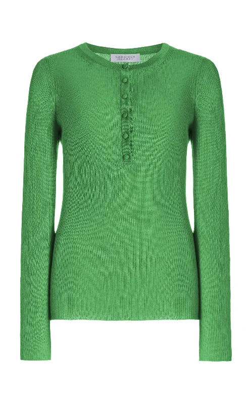 Hot Styles Julian Knit Henley in Peridot Green Cashmere Silk