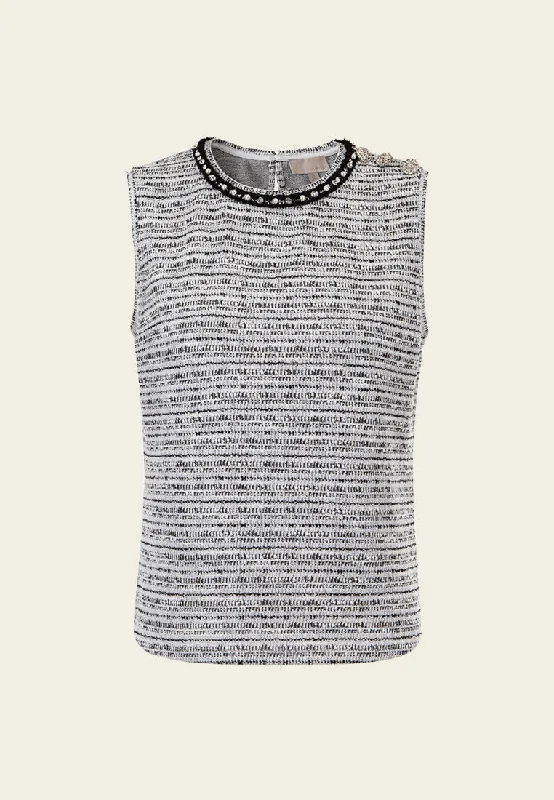 Final Clearance Knitted Mixed Lurex-detail Embellished Sleeveless Top