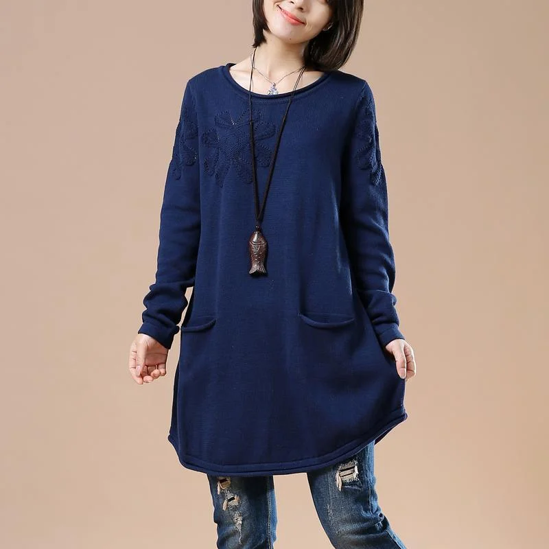 Lightweight Fabric Navy cute plus size sweaters women knit dresses