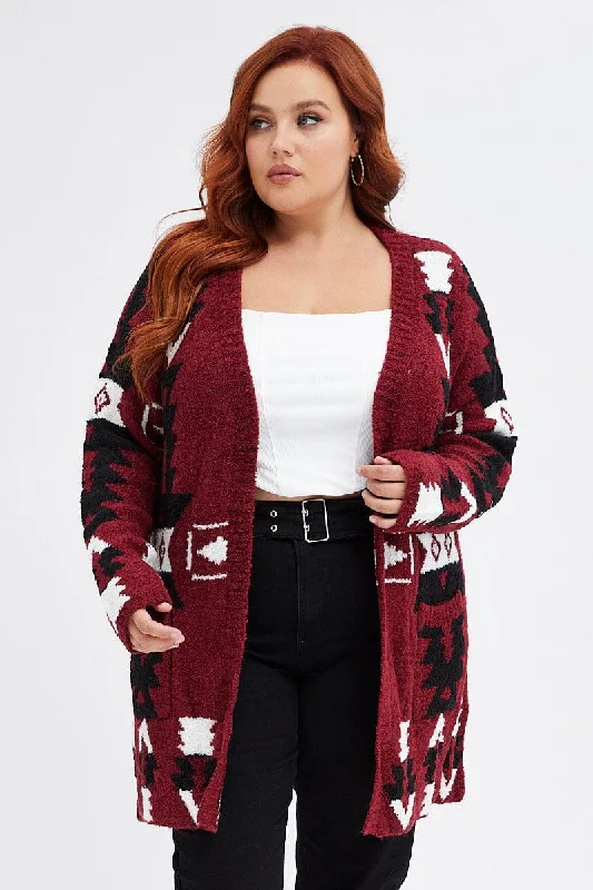 Weekend Exclusive Purple Aztec Longline Knit Cardigan