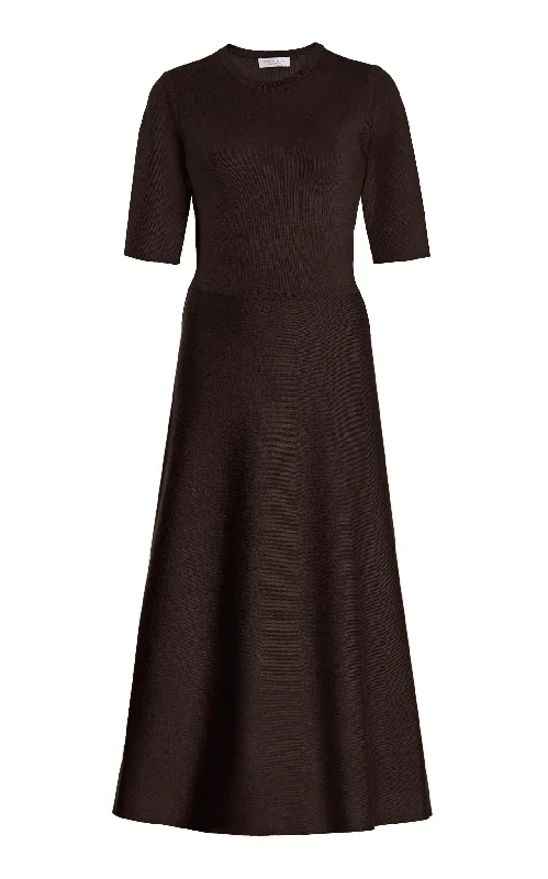Grab Romantic Date - Night Styles Now Seymore Knit Midi Dress in Chocolate Merino Wool Cashmere