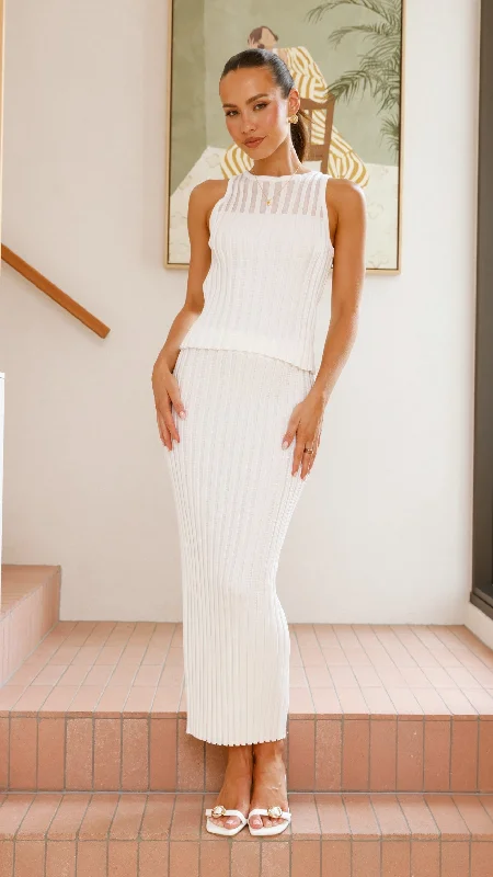 Day-To-Night Styles Gracie Knit Top and Skirt Set - White