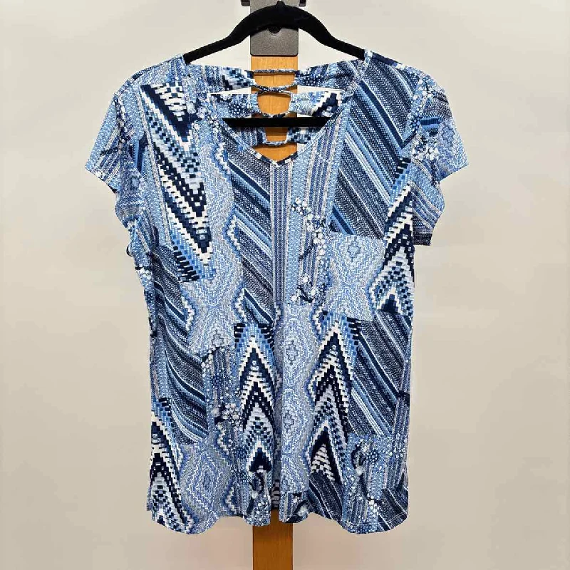 Urban Femme Streetwear Southern Lady Women's Size S Blue Multi-Pattern Short Sleeve Shirt
