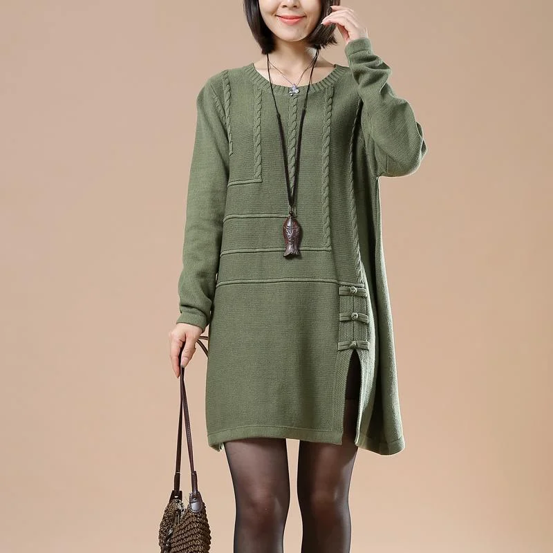Flash Deals Green vintage sweaters women plus size knit tops dresses open hem