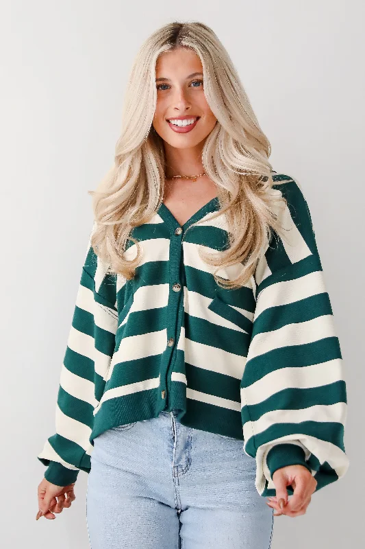 Dreamy Draping Undeniable Crush Green Striped Knit Top